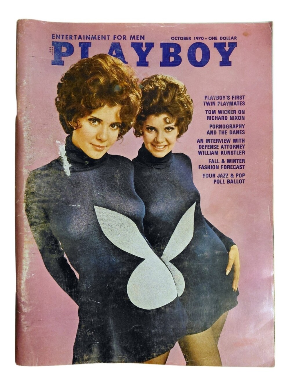 Vintage October 1970 Playboy Magazine - First Twin Playmates Centerfold Intact